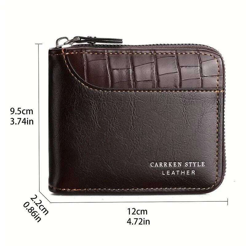 Leather Mens Wallet Luxury Mens Purse Male Zipper Card Holders with Coin Pocket Rfid Wallets Gifts for Men Money Bag