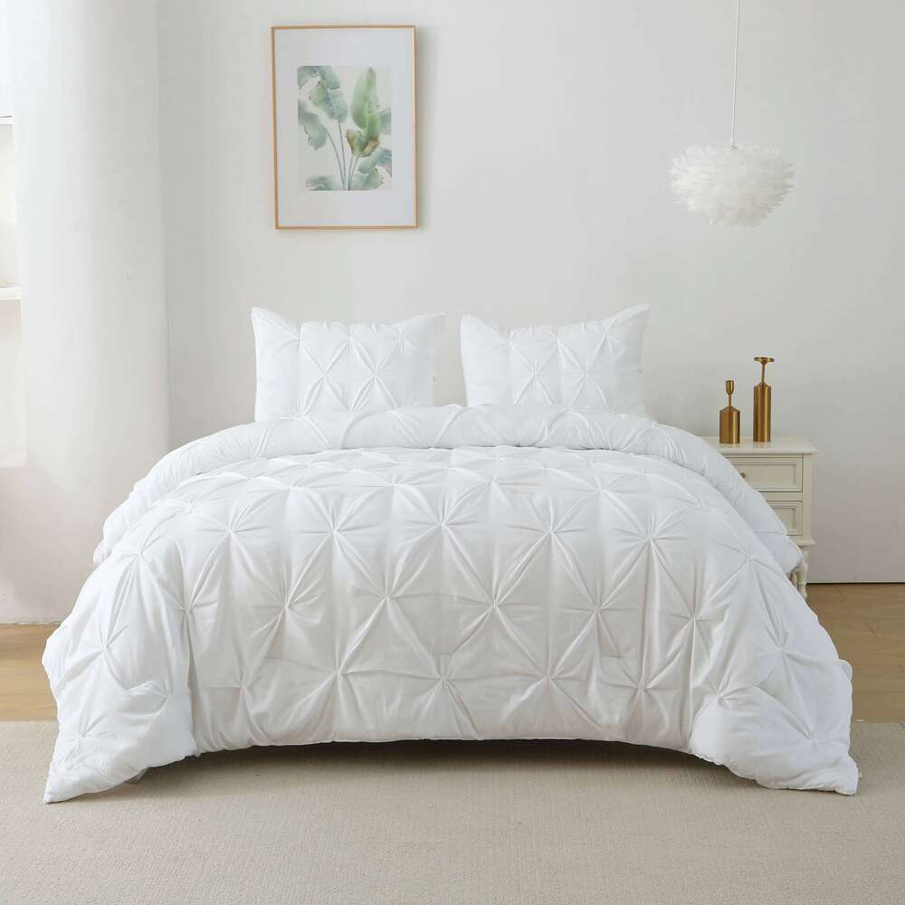King Set, 3 Pieces Pintuck Bedding Set with 1 Down Alternative Comforter and 2 Pillow Shams, White H260312
