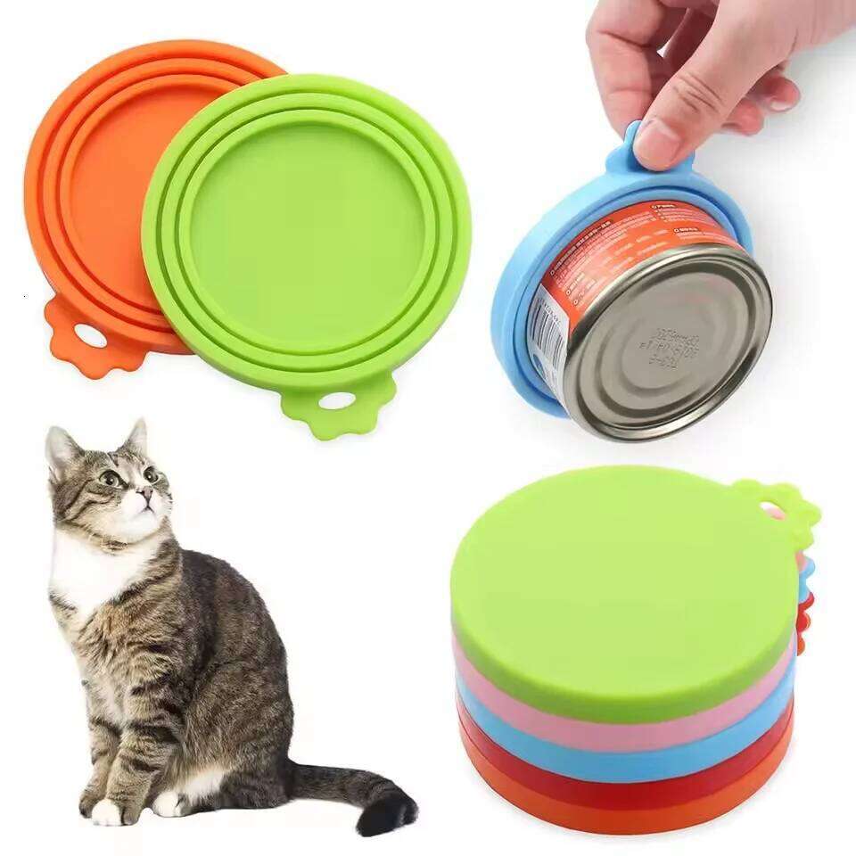 The reusable silicone pet jar lids are flexible hold their shape to fit most sized dog and cat jars, keeping food fresh. 26Y0312