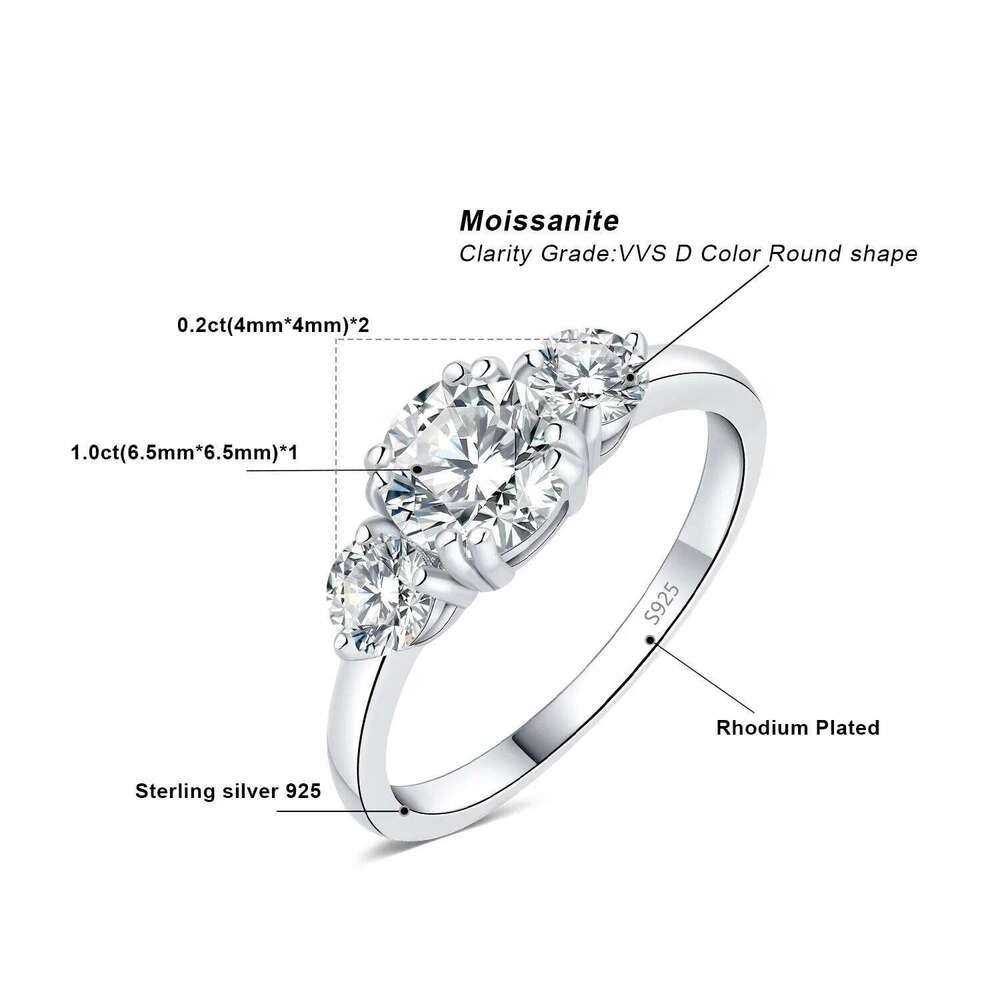 JewelryPalace Moissanite D Color 1.4ct 925 Sterling Silver 3 Stone Wedding Engagement Ring for Woman Yellow Rose Gold Plated H260312