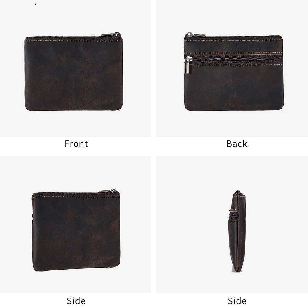 JOYIR Vintage Crazy Horse Leather Men's Coin Purse Card with Ring Cash Change Wallet Key Holder Money Pouch