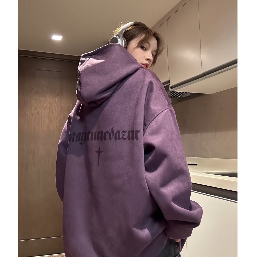 Men's Suede Letter Print Hoodie Autumn And High Street Designer Hoodie Vibe Trendy Brand Stylish And Loose-fitting Heavy-duty Clothing