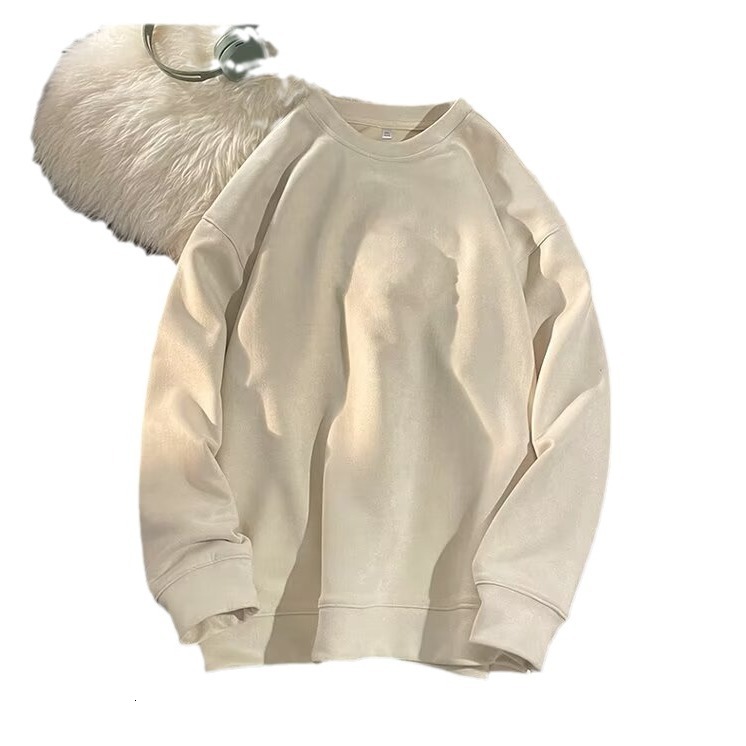 Men's Suede Sweatshirt Heavyweight High Street Style Designer Hoodie Trendy Round Neck Pullover Solid Color Sweatshirt Unisex Style Logo Jacket T