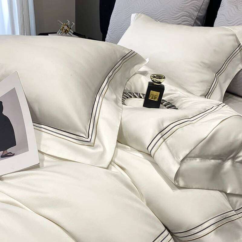 Three-line Embroidery Solid Color 1000TC Egyptian Cotton Bedding Set Duvet Cover Bed Sheet/Fitted Sheet Pillowcases 4Pcs H260312