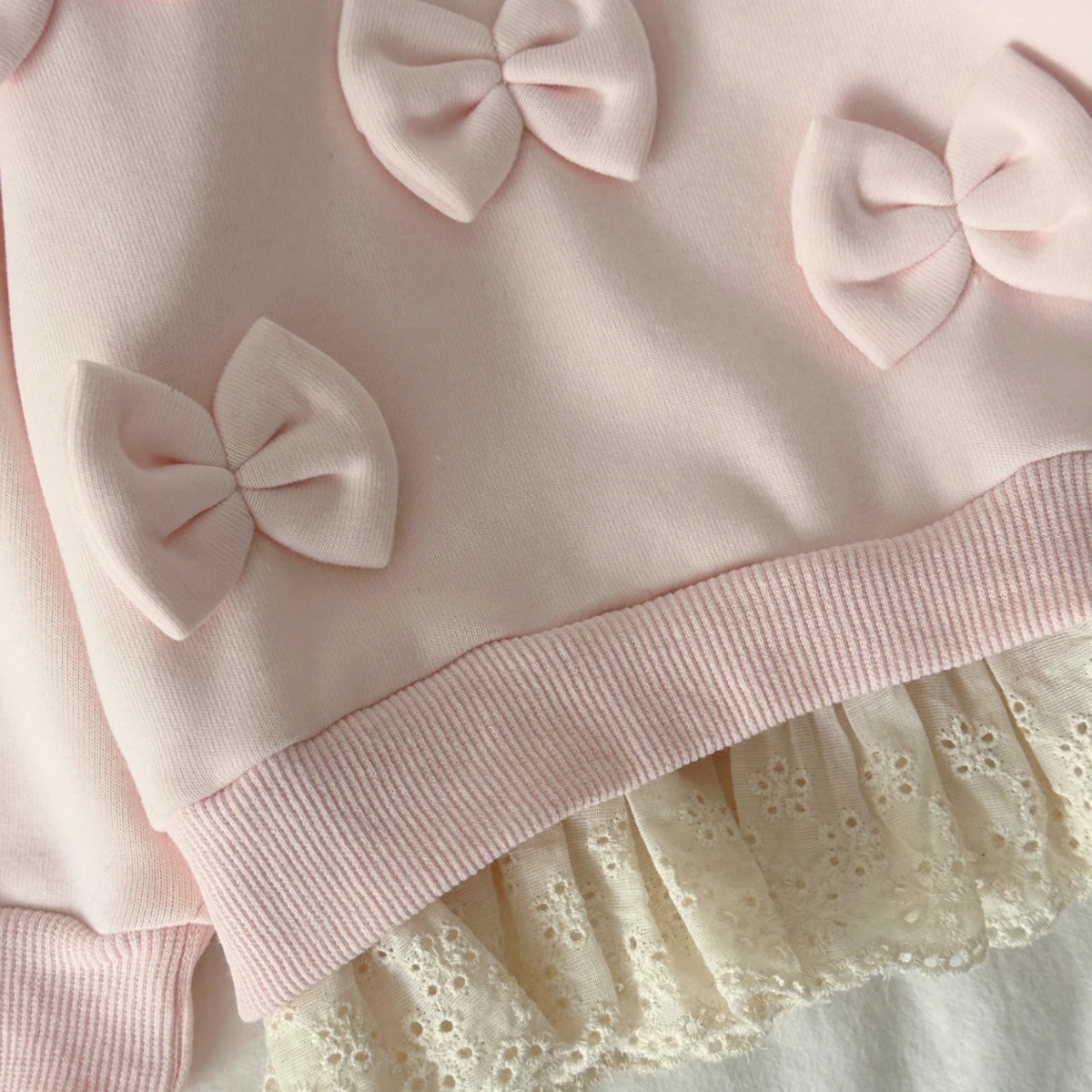 Cotton Baby Girl Clothing Bow Decoration Lace Hem Sweatshirt Elastic Waistband Pants Clothes Fall Outfits for bo 260311