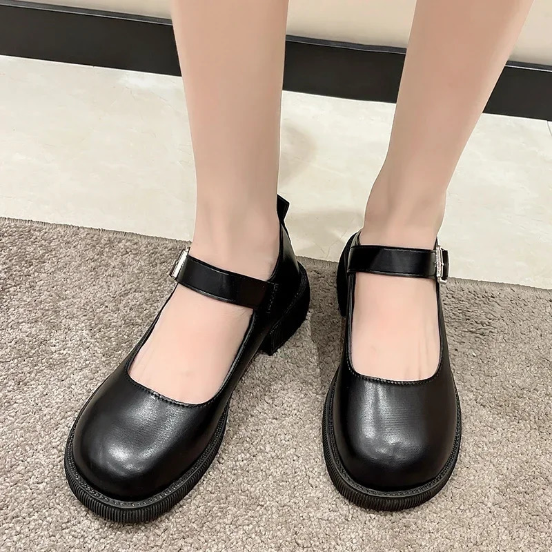 Womens SpringSummerAutumn British Academy Style Low Heel Round Toe Mary Jane Single Shoes with Small Leather Shoes 260227