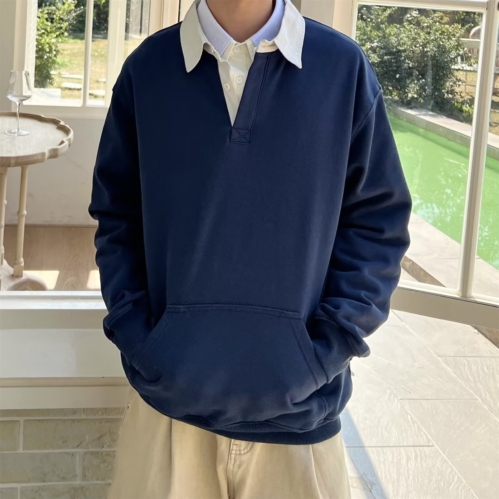 Men's POLO Collar Long Sleeve Sweatshirt Autumn Loose Fit Versatile Trendy Casual Spring And Designer Hoodie Autumn New Jacket