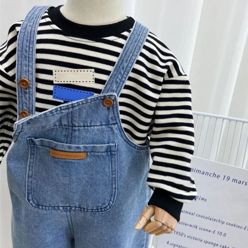 Baby Jeans Kids Solid Jumpsuits Boy Girl Spring Fall Outwear Pant Children Loose Overalls 17Y Toddler Casual Denim Trousers 260311