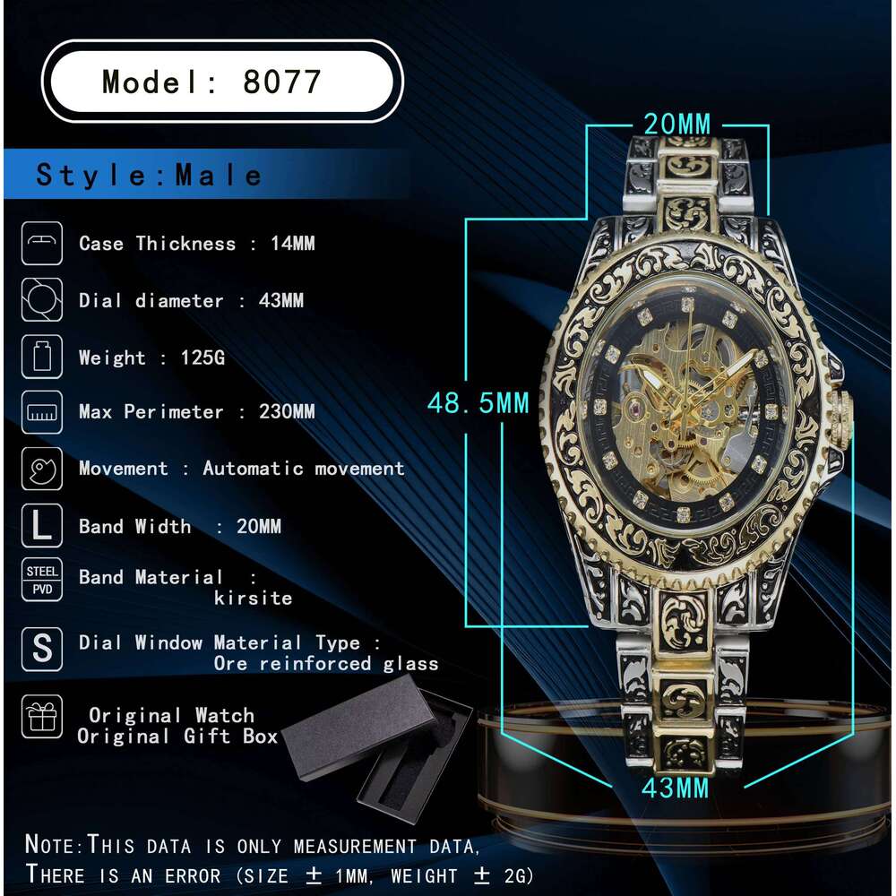 LONGLUX automatic retro luxury mechanical watches alloy carve wholesale waterproof no logo mens watch men gift