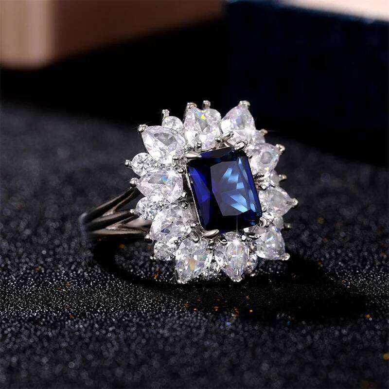 Huitan Sparkling Blue/White Cubic Zirconia for Women Wedding Engagement Party Noble Female Rings Anniversary Gift Jewelry H260312