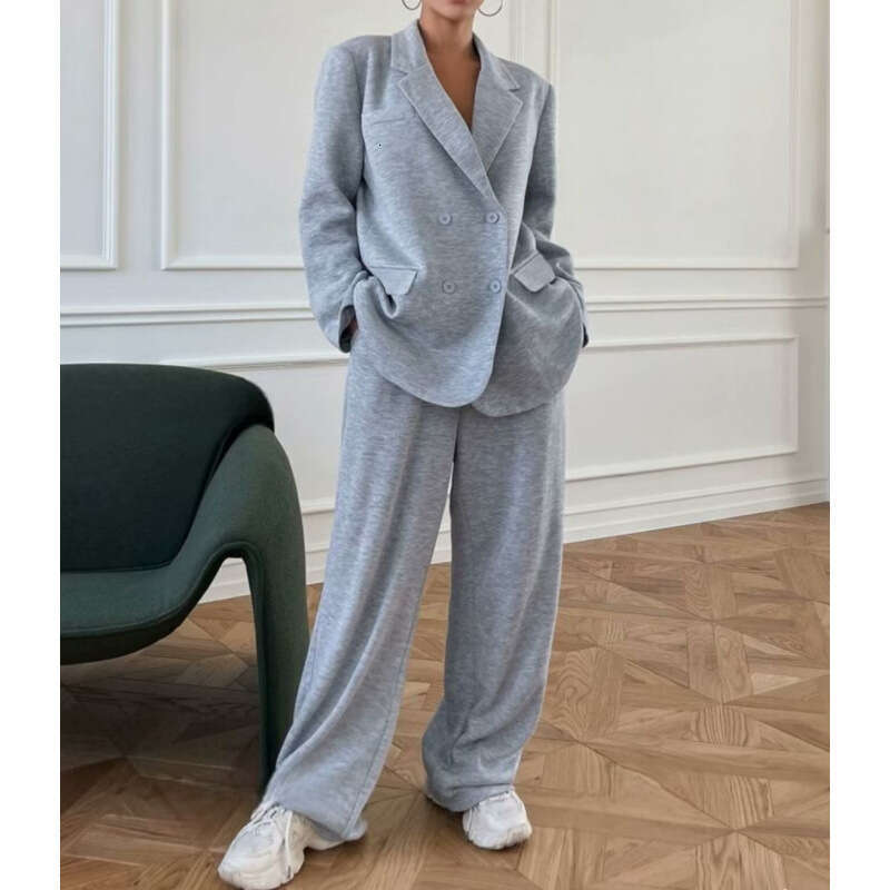 European And American Foreign Trade New Fashion Trendy Women S Two Piece Set Solid Color Style Suit Set