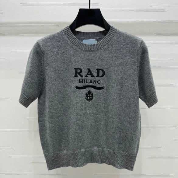 Autumn 2024 New Short-sleeved Short Knitted Sweater Womens Casual Embroidered Trendy Crewneck Pullover SweaterT260312