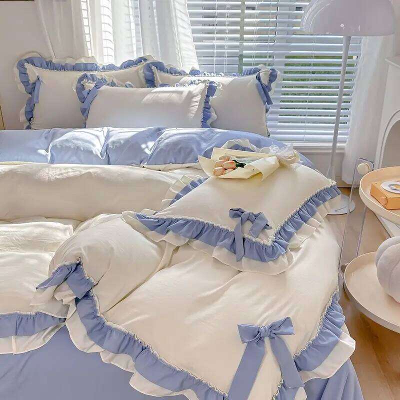 Four Seasons Universal Cotton Bedding Suit Cute Princess Style Household High-end Bed Sheet Quilt Cover Pillowcase 4 Piece Set H260312