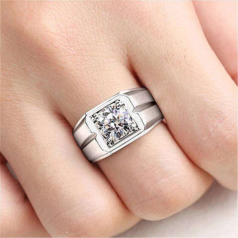 Classic Men's Sterling Silver Diamond Ring,Minimalist Timeless Wedding Engagement Jewelry for Men,Silver 925 Adjustable Ring H260312