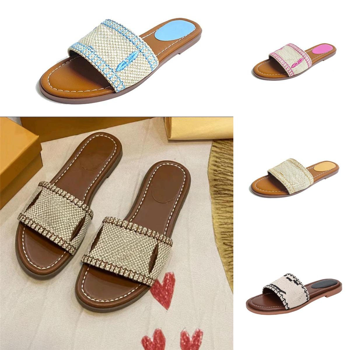 Designer Flat Sandals Slippers Women's Embroider Sandal Fashion Flip Flop Letter Slipper for Women Summer Beach Slide Ladies Low Heel Shoes top