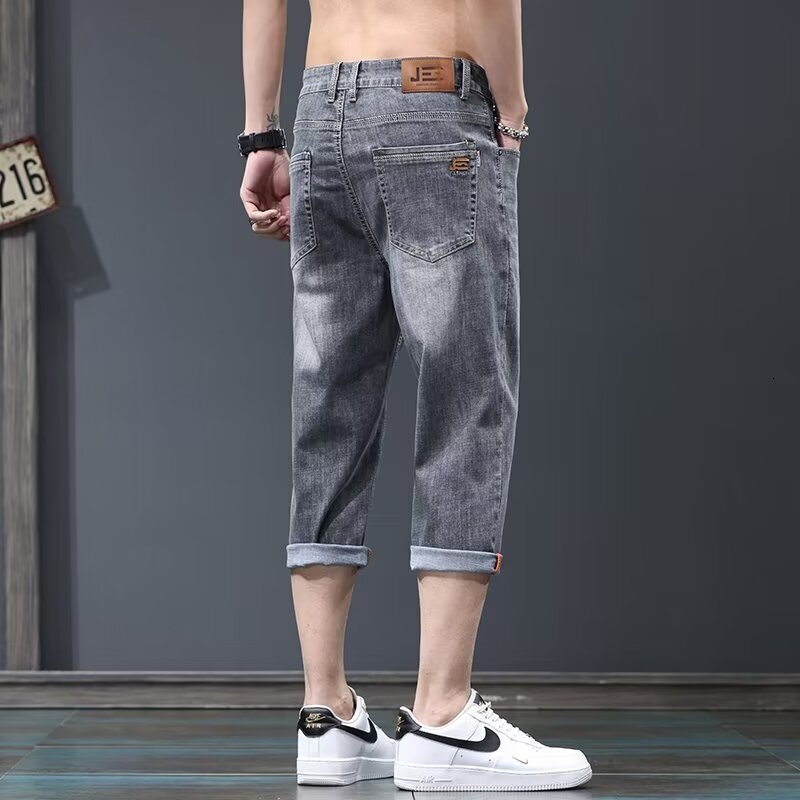 Trendy Black Pants Mid-length Designer Pants Pants Trendy Brand Men's Versatile Cropped Pants Summer Thin Loose Straight Denim Shorts