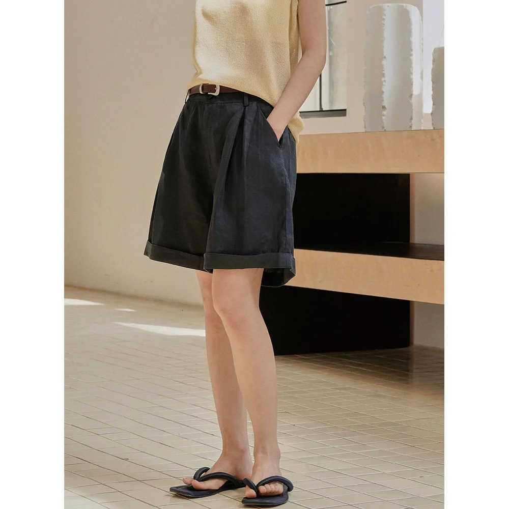 Summer Korea Style Lazy Linen Curled Bermuda Shorts Wide Leg Loose Slim Casual Pants For Women 260306
