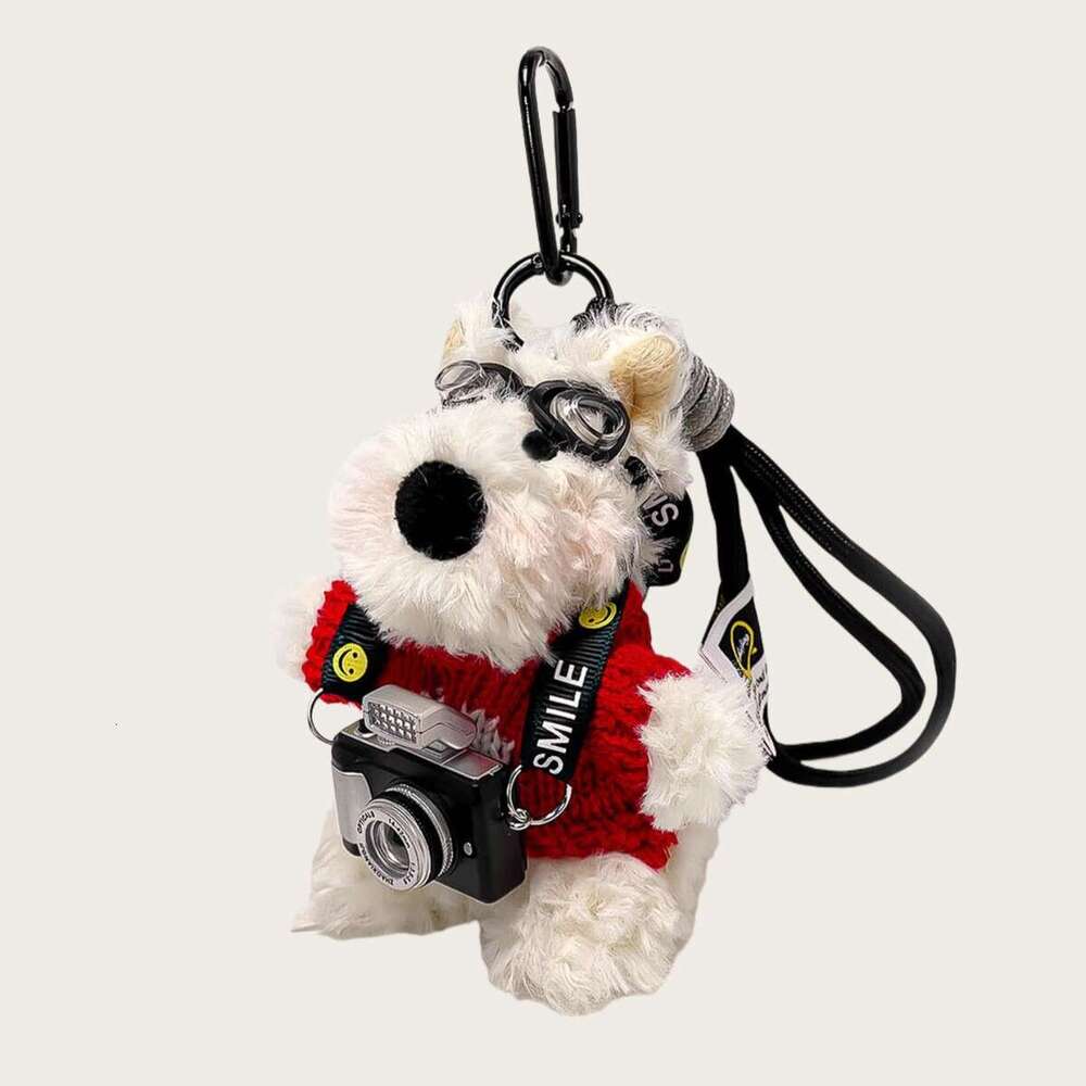 Original Cute Camera West Highland White Terrier Plush Pendant Bag Charm Cartoon Puppy Doll Keychain Creative Gift