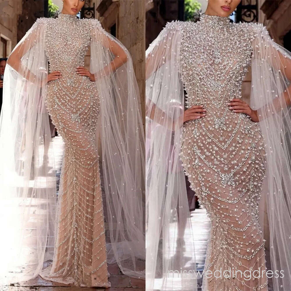 Charming See Through Wedding Dresses Pearls Crystal Bride Gowns High Neck Sexy Custom Made Illusion Mermaid Bridal Dress Vestido de novia