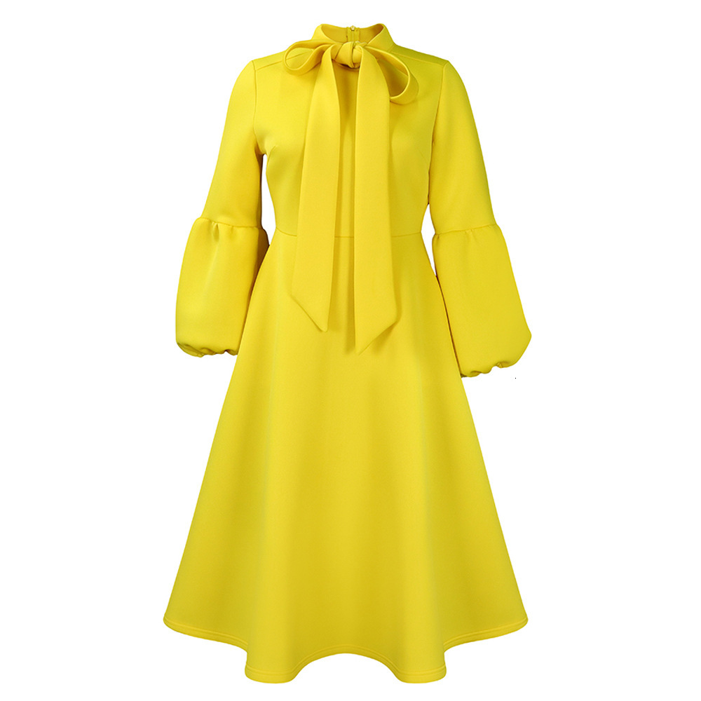 D427 Womens Fashion 2023 New Puff Sleeve Tie High Waist Dress