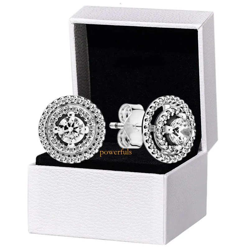 Sparkling Double Halo Stud Authentic 925 Sterling Silver designer Earrings Women Wedding Party Jewelry Diamond earrings with Luxurious Retail Box Set