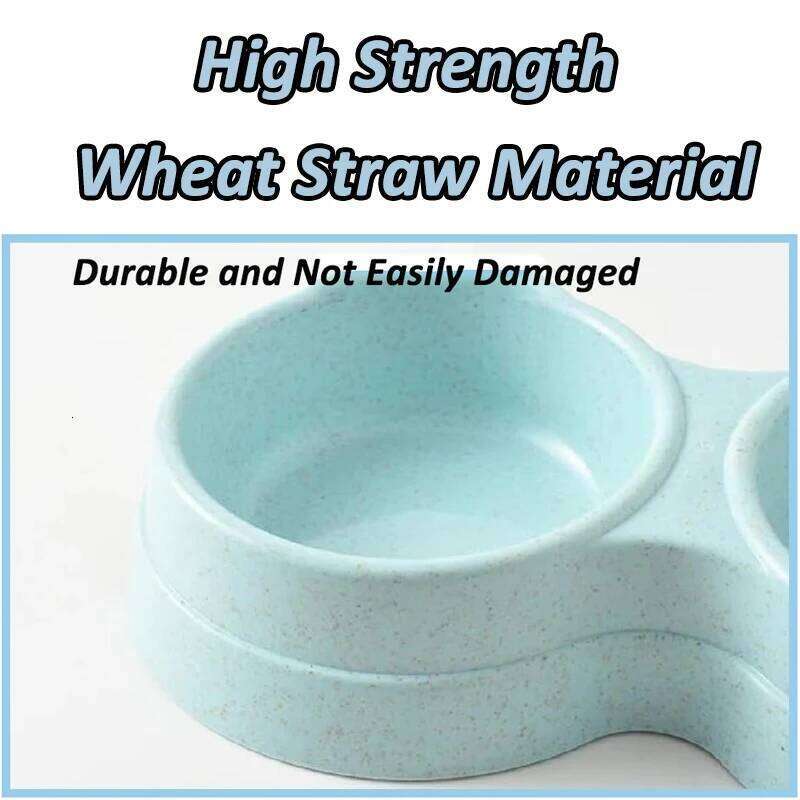 Stainless Steel Double Bowl Wheat Straw Base Dog Cats Feeder Cat Puppy Feeding Food Water Container Dispenser Pet Supplies 26Y0312