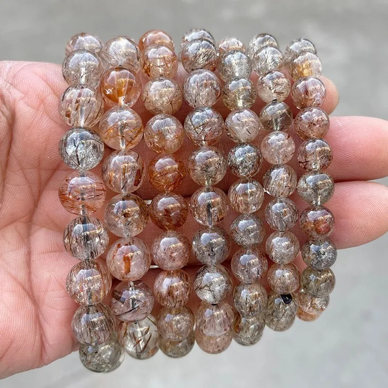 JD Natural Black Golden Super Seven Quartz Crystal Strand Bracelets Women Men Charm Reiki Healing Energy Bead Elastic Yoga Gift 260302