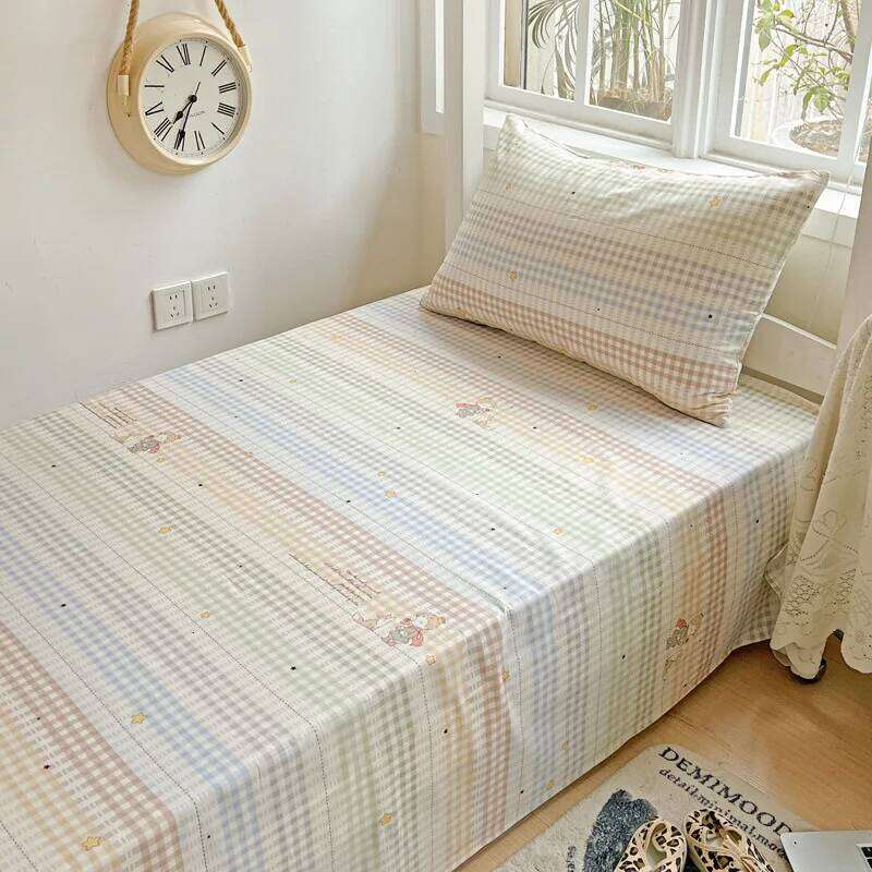 100% Pure Cotton Grid Pattern Bedding Set Skin Friendly Bedsheet Duvet Cover 2 Pillowcases Double Bedclothes for Home Dormitory H260312