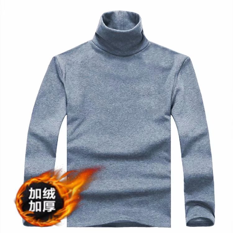 High-neck Men's Long-sleeve T-shirt With Fleece Lining Autumn Designer Hoodie And Winter New Style Casual And Warm Inner Layer For Teenagers Soli