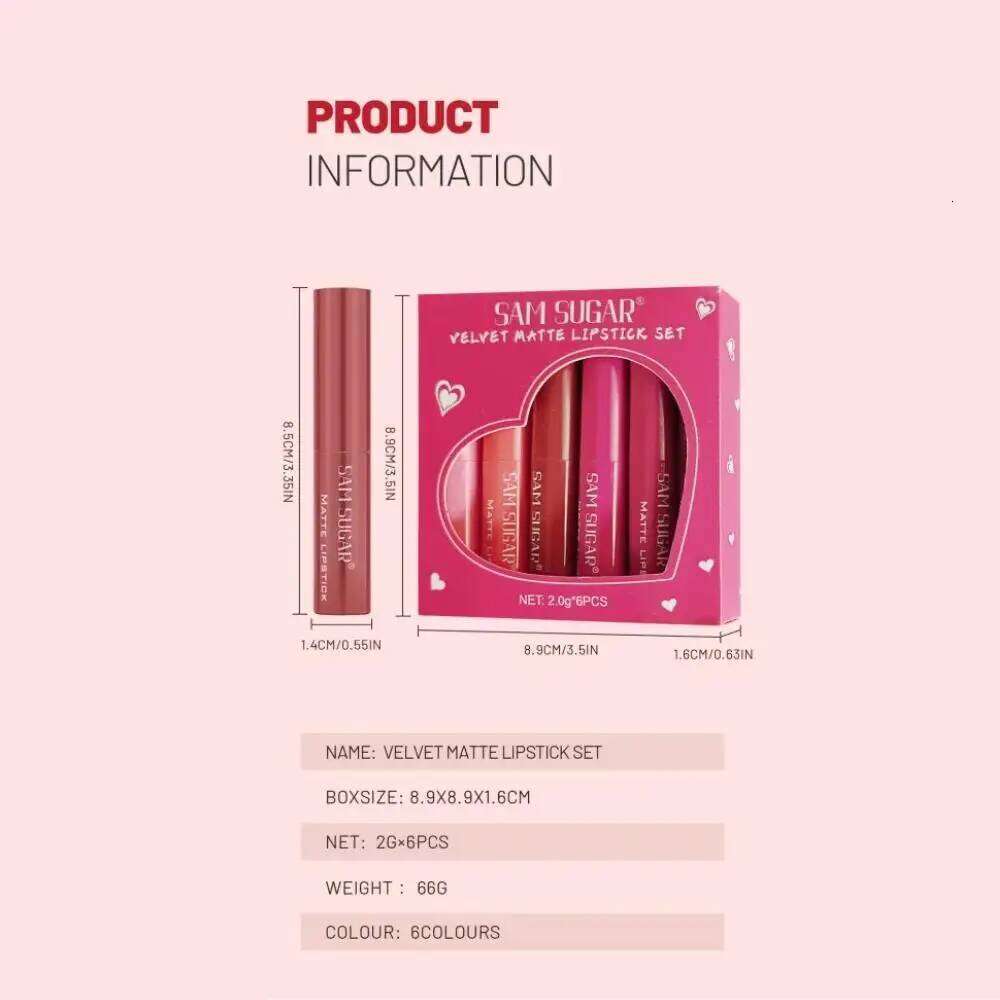 Velvet Matte Lipstick 6 Colors Set Long Wear Waterproof Lip Balm Makeup Kit Highly Pigmented Smooth Finish W260311