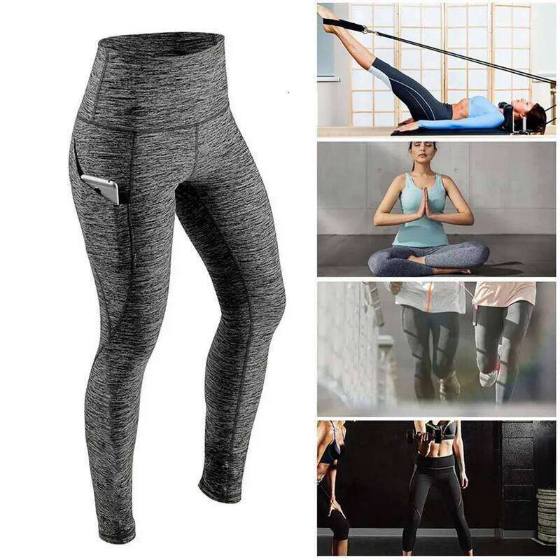 High Waist Elastic Workout Women Yoga Leggings Tummy Control Ruched Booty With Pocket Pants Seamless Gym Compression Tights 26H0311