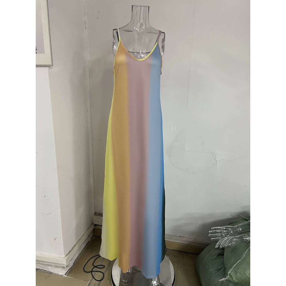 Summer long slim fit, colorful suspender skirt, gradient new printed women's dress C260312