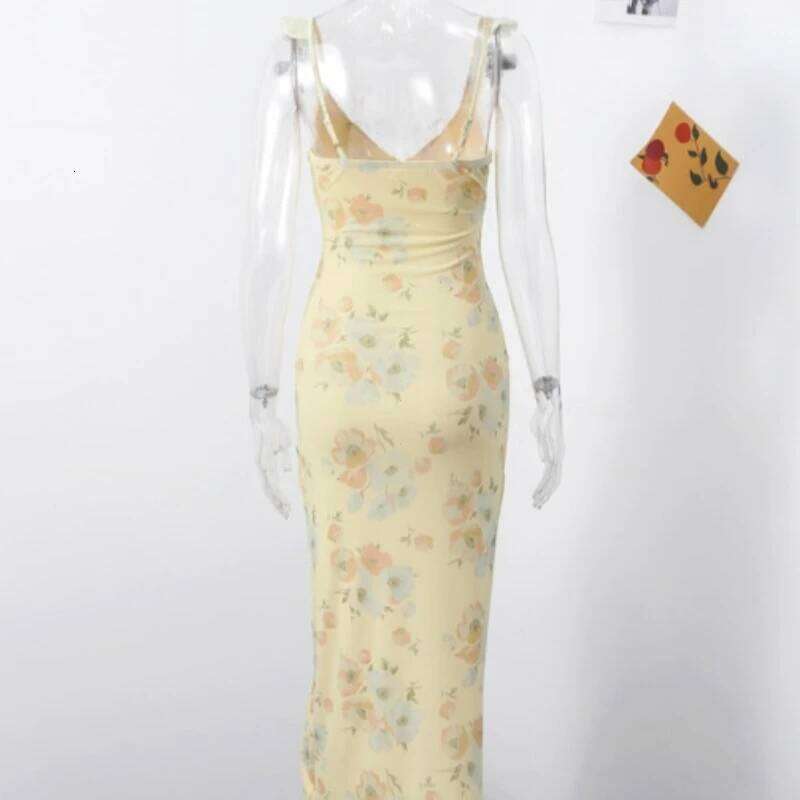 Summer Flower Printed Women's Sexy Low-cut Dress Sleeveless Backless Slim Sling Dresses 2025 Beach Vacation Lady Vestidos C260312