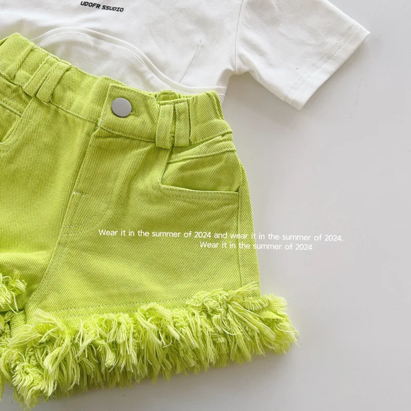 Summer Girls Tassel Denim Shorts Korean Childrens High Waist Loose Jeans Short Pants Girl Fashion Thin pants 27Years 260311