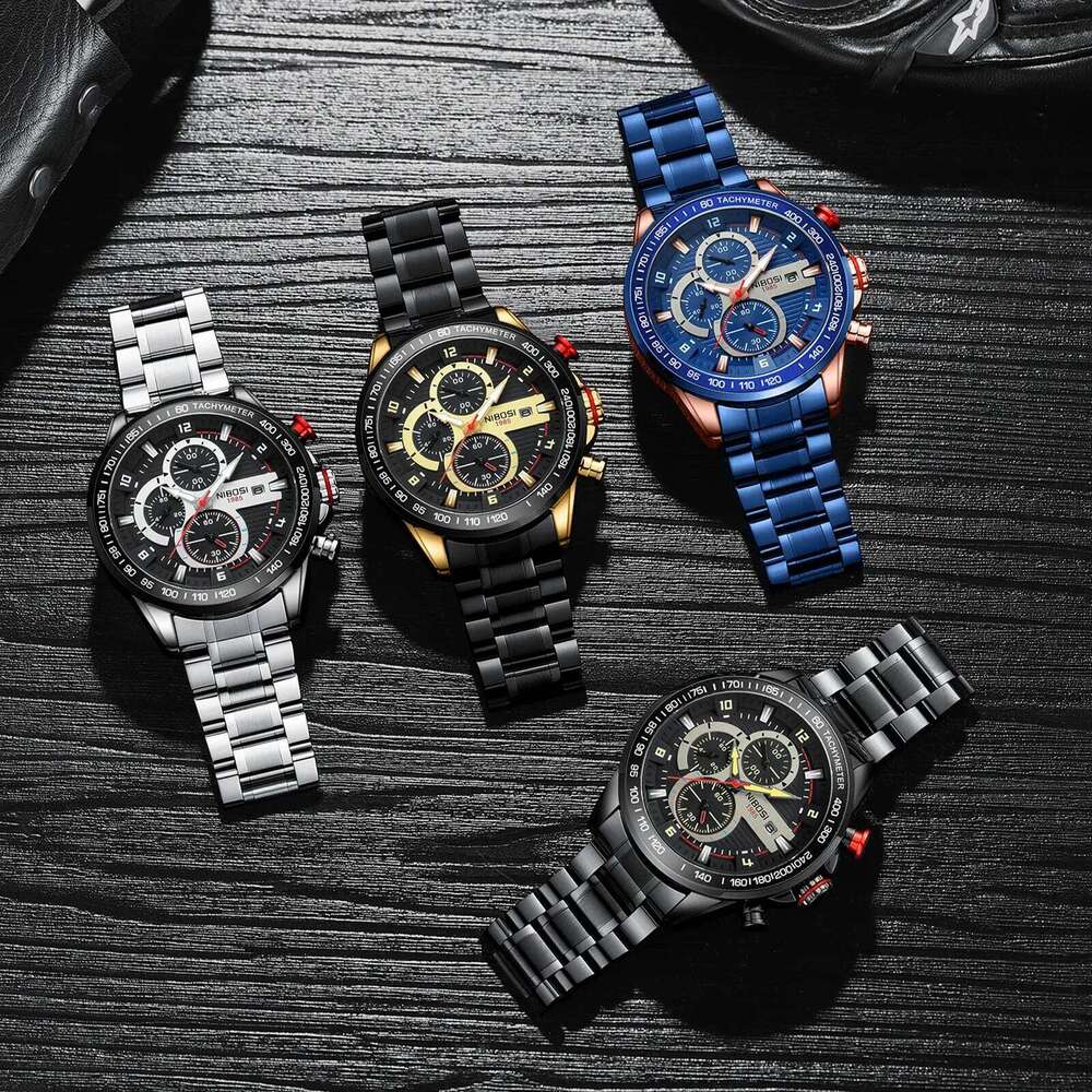 NIBOSI Military Sports Quartz Men's Watches Big Dial Watch Waterproof Luminous Date Chronograph Men Wristwatch Reloj Hombre