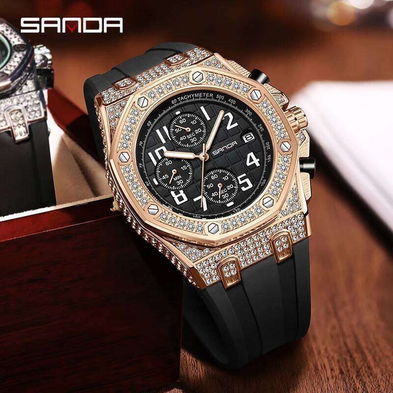 SANDA New 7026 Quartz With Three Eyes And Six Pins Diamond Inlaid Calendar Dial Luminous Waterproof Men's Watch 2025
