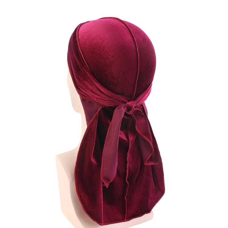 Unisex Men Women Velvet Durags Bandana Turban do doo du rag long tail Biker headwrap Headband Pirate Hat Hair Accessories 260304