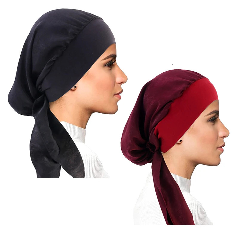 2PCS/LOT Women Muslim Pre-Tied Turban Cap Headscarf Hijab Chemo Hat Hair Loss Headscarf Wrap Strech Bandana Hair Accessories 260304