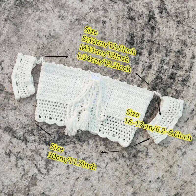 Hand Crochet Women Swimwear Sexy Beach Bikini Set Cover UP Skirt Boho Style Elastic Waistband Tassels Y260303