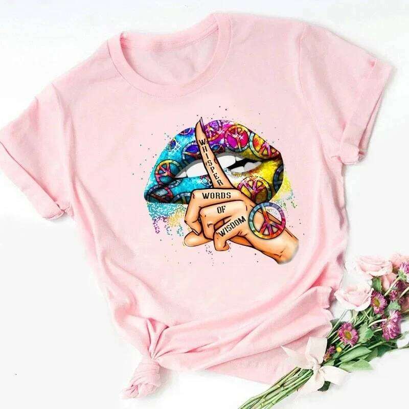Whisper Words of Wisdom Lip Print T Short Sleeve O Neck Loose Women Tshirt Ladies Tee Shirt Tops Camisetas Mujer Z260312