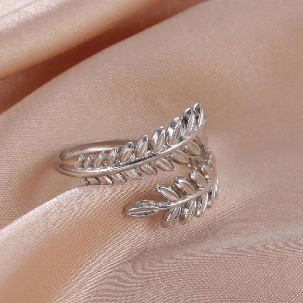 Skyrim New In Wheat Ears Leaf Ring Boho Stainless Steel Gold Color Open Women Rings 2025 Trendy Jewelry Valentine Gift Wholesale H260312