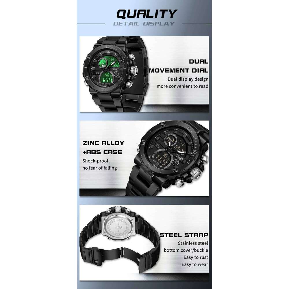 SANDA New 6175 Fashionable Sports Waterproof Dual Screen Multifunctional Men's Electronic Watch 2025