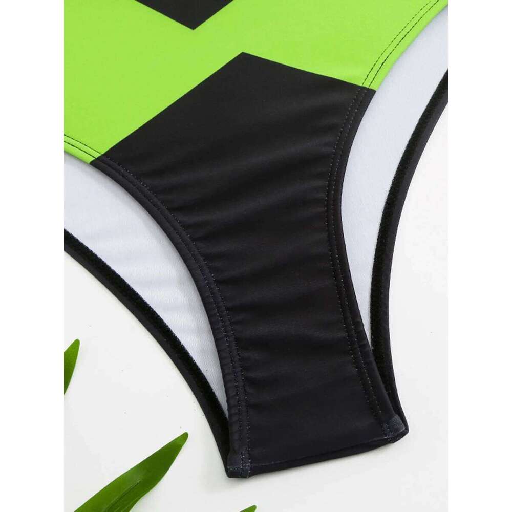 Sports Bikinis 2025 Women Waist Swimsuit Solid High Neck Swimwear Female Bathers Bathing Swimming Suit Summer Beachwear Y260303