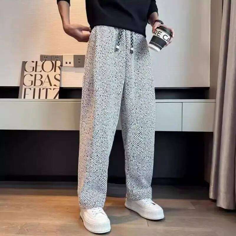 Autumn Winter Loose Men's Sherpa Fabric Straight Pants Man Fashion Thick Pockets Trousers Solid Color Male Clothes
