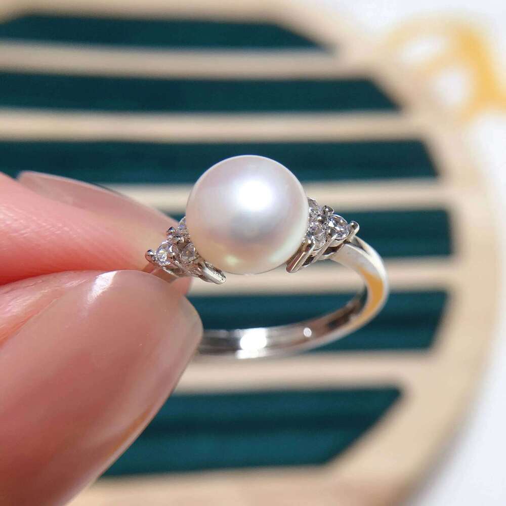 ZHBORUINI 2024 Simple Real Natural Pearl Gold Color Women Jewelry Silver Clear Zircon Diamond Ring Gift H260312
