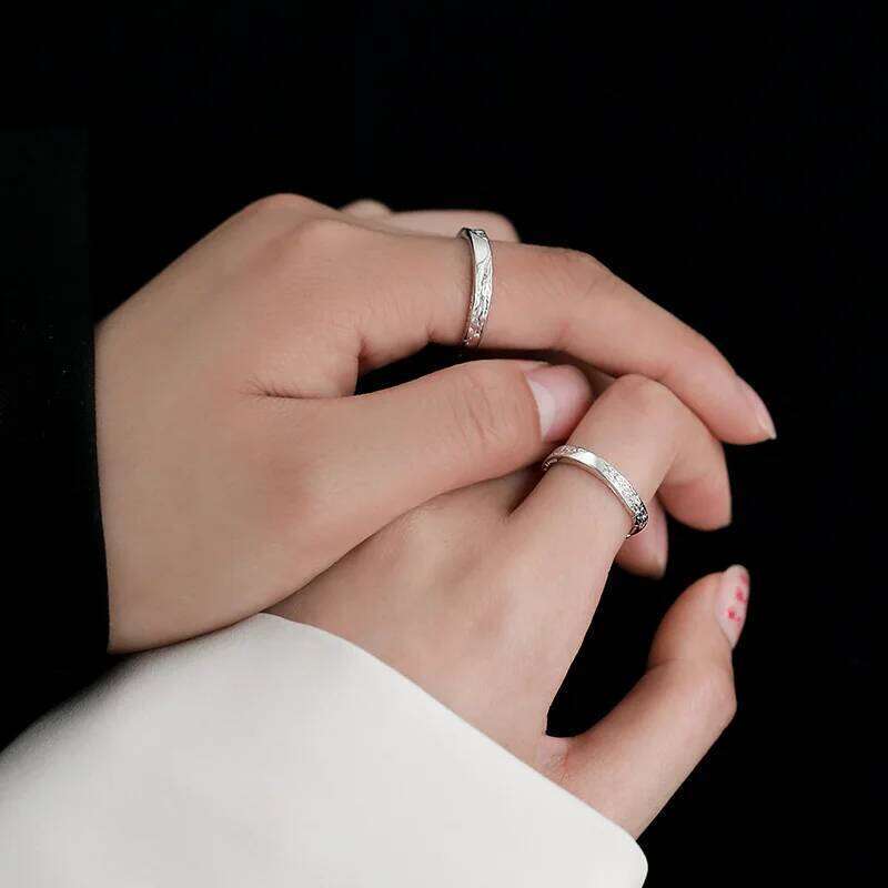 Personality Charm 925 Sterling Silver Adjustable Glacier Texture Couple Rings for Women Man Wedding Jewelry Valentine's Day Gift W260311