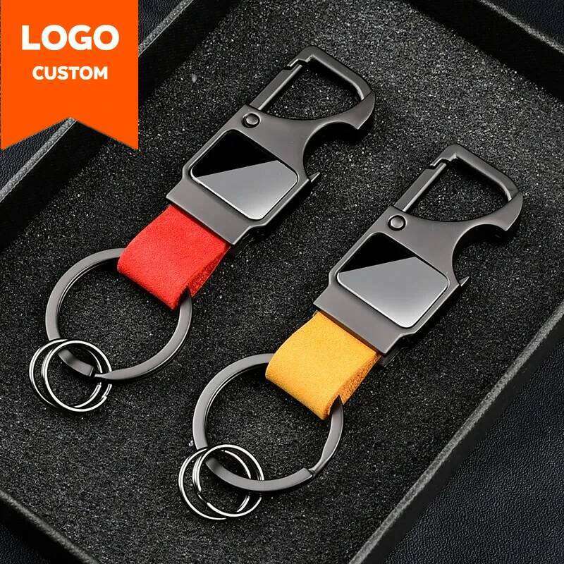 Custom Cowhide Bottle Opener Leather Metal Keychain Multifunctional Key Chain Laser Engrave Car Keyring for Men and Women