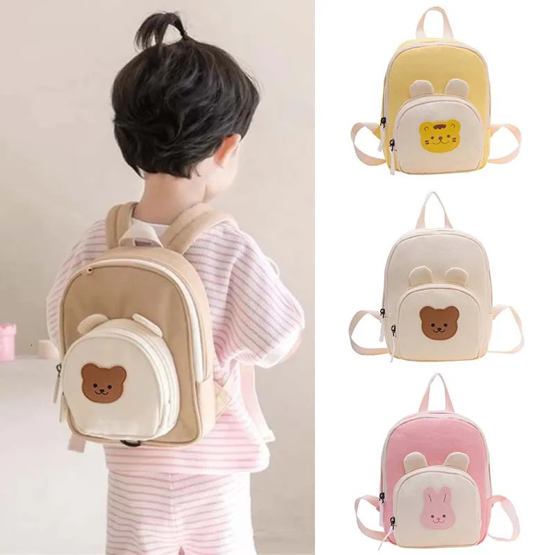 Korean Canvas Kids Backpack Kawaii Childrens Handbags for Girl Kindergarten Boy Schoolbag Cartoon Bear Bunny Toddler Bag 260311