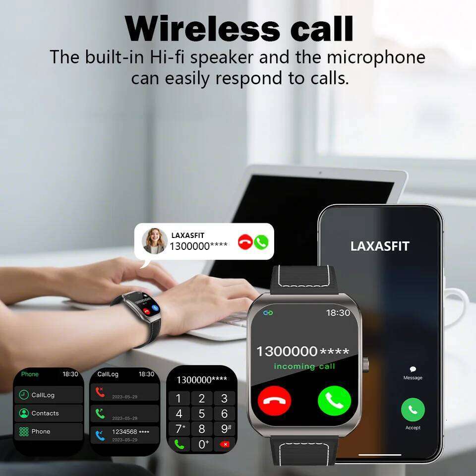 LAXASFIT Smart Watch 2.01-inch AMOLED Curved Display Bluetooth 5.4 Call Voice Assistant Fitness Sports Smartwatch Holiday gifts