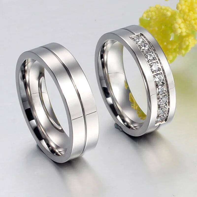 Wedding Ring rs Cubic Zirconia Rings for Men Women Engagement Jewelry Stainless Steel Girlfriend Gift H260312